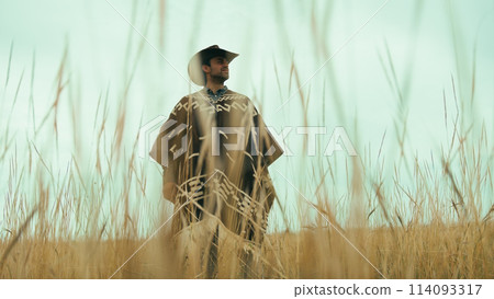 Cowboy alone in the steppe 114093317