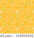 Golden background with Cryptocurrency symbols in flat style 114093344