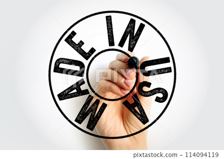 Made in USA text emblem stamp, concept background 114094119