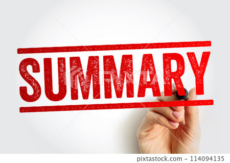 Summary - a brief statement or account of the main points of something, text stamp concept background 114094135