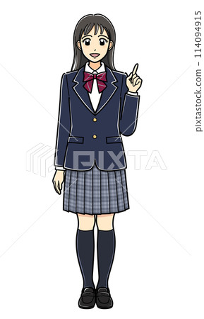 A high school girl in a blazer talking while pointing A high school girl in a blazer talking while pointing 114094915