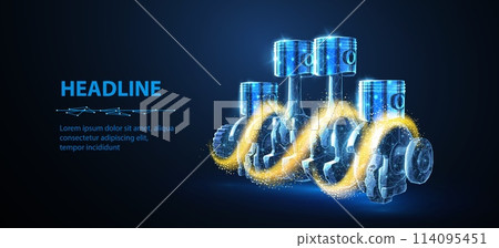 Engine piston and oil. Car part, Motorbike drive, Lubricant motorcycle. 114095451