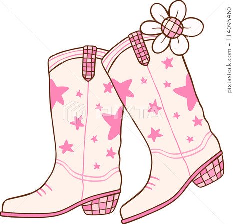 Pink Disco Cowgirl boots Retro Girly Cowboy Doodle Drawing Pink Disco Cowgirl boots Retro Girly Cowboy Doodle Drawing 114095460