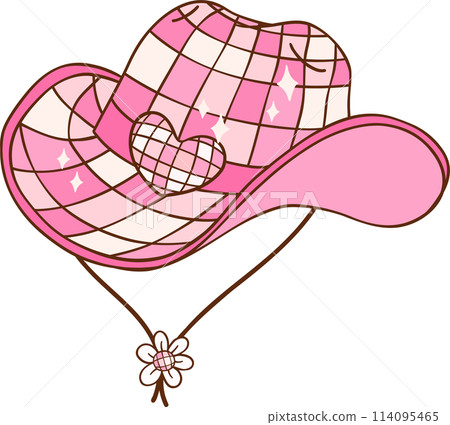 Pink Disco Cowgirl hat Retro Girly Cowboy Doodle Drawing Pink Disco Cowgirl hat Retro Girly Cowboy Doodle Drawing 114095465
