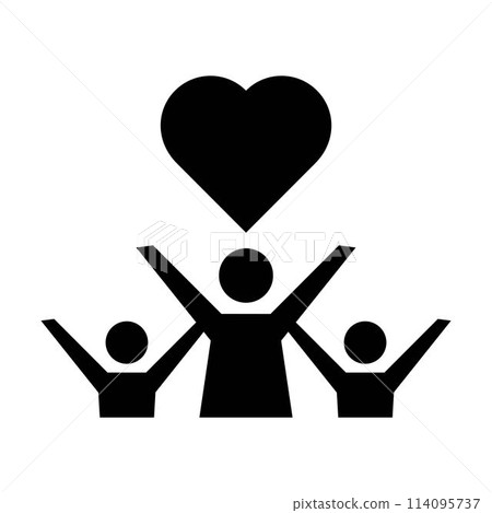 Community icon, people with heart symbol for charity, love, unity and harmony society in a glyph pictogram illustration 114095737