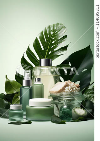Natural skincare cosmetics bottles background 114095811