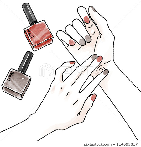 Hands with nail polish: Red, brown 114095817