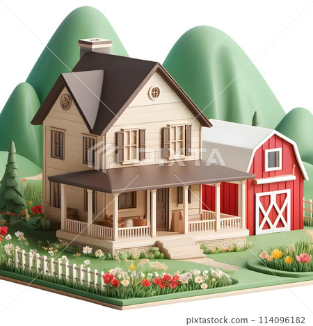 3d farmhouse with barn 114096182