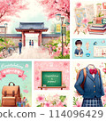 Illustration of students standing under cherry blossoms 114096429