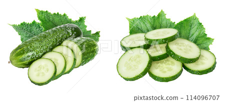 Sliced cucumber isolated on white background with  full depth of field, 114096707