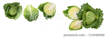 Savoy cabbage isolated on white background with. Top view with copy space for your text. Flat lay Savoy cabbage isolated on white background with. Top view with copy space for your text. Flat lay 114096900