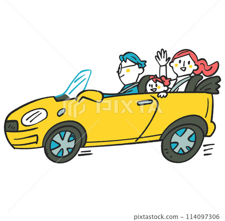 A happy family going out in an open car Illustration 114097306