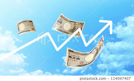 下跌的 10,000 日元鈔票和向上的鋸齒 arrow_wide 下跌的 10,000 日元鈔票和向上的鋸齒 arrow_wide 114097407
