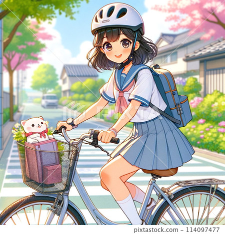 騎自行車的女高中生《AI生成影像》 騎自行車的女高中生《AI生成影像》 114097477