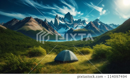 遼闊的原野中露營的場景 遼闊的原野中露營的場景 114097494