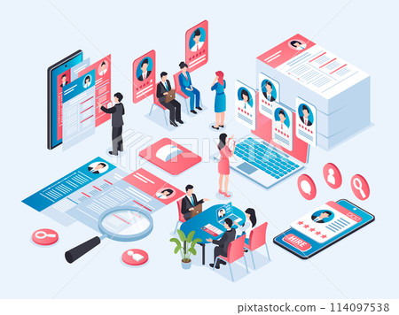 Recruiting agency isometric cartoon composition 114097538