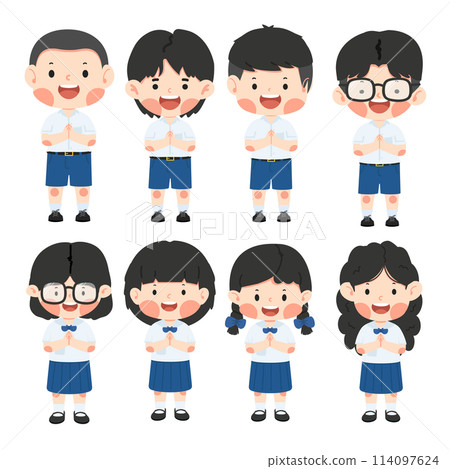 Cute thai kid in school uniform set Cute thai kid in school uniform set 114097624