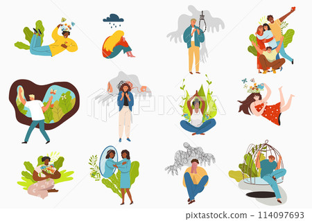 Mental health icons in hand drawn style 114097693