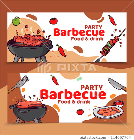 BBQ party banners in hand drawn design 114097704