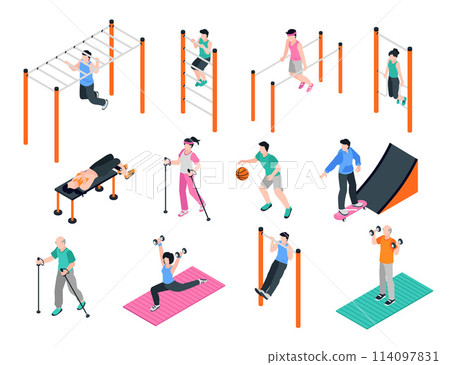 Outdoor training isometric cartoon set 114097831