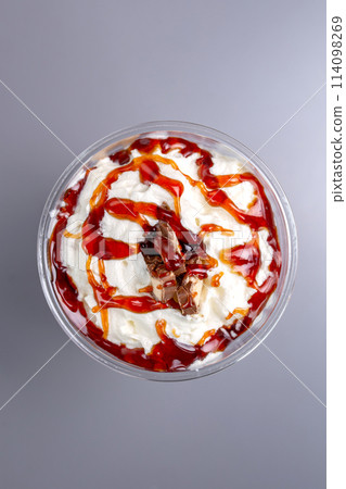 milk cocktail with caramel view from top 114098269