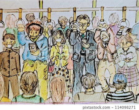 擁擠的通勤列車 114098271