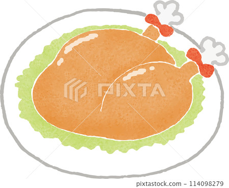 手繪盤子上的烤雞插圖 手繪盤子上的烤雞插圖 114098279