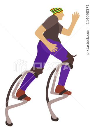 Man running in jumping boots. Powerbocking sport. Vector isolated illustration Man running in jumping boots. Powerbocking sport. Vector isolated illustration 114098571