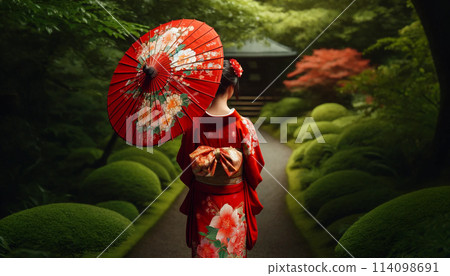 京都風格的日本花園和日服美女 京都風格的日本花園和日服美女 114098691