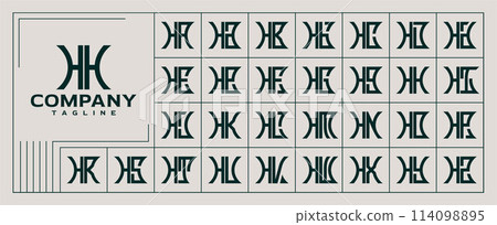 Retro line abstract shape initial letter H HH logo set 114098895