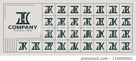 Retro line abstract shape initial letter J JJ logo set Retro line abstract shape initial letter J JJ logo set 114098901