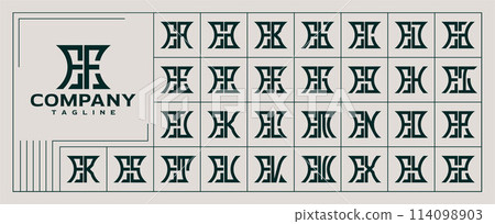 Retro line abstract shape initial letter F FF logo set 114098903