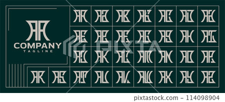 Retro line abstract shape initial letter A AA logo set 114098904