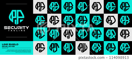 Line technology shield letter P PP logo badge bundle Line technology shield letter P PP logo badge bundle 114098913