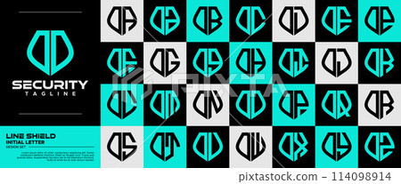 Line technology shield letter O OO logo, number 0 00 set 114098914