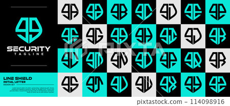 Line technology shield lowercase letter G GG logo, number 9 99 set Line technology shield lowercase letter G GG logo, number 9 99 set 114098916