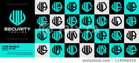 Line technology shield letter W WW logo badge bundle Line technology shield letter W WW logo badge bundle 114098919