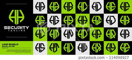 Modern flat line safety shield letter H HH logo set 114098927