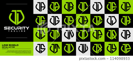 Modern flat line safety shield letter D DD logo set 114098933