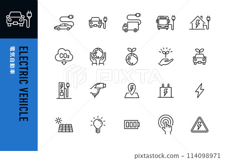 EV (electric vehicle) line icon set of 20 114098971