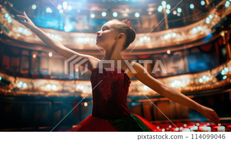 girl in a red tutu dancing on the stage girl in a red tutu dancing on the stage 114099046