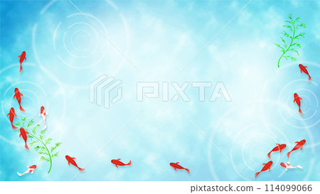 金魚遊動的水面淺藍色夏季背景素材 114099066
