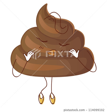 Poop ironic character shy closing its eyes. Can be used for stickers. Stock vector illustration isolated on white background in flat cartoon style. Poop ironic character shy closing its eyes. Can be used for stickers. Stock vector illustration isolated on white background in flat cartoon style. 114099102