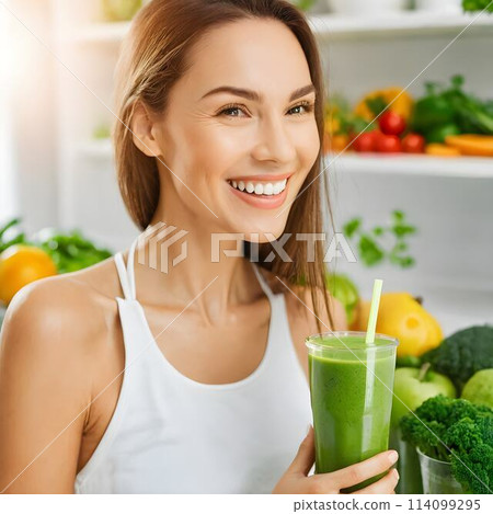 Healthy Morning Routine: Woman Enjoying Fresh Juice 114099295