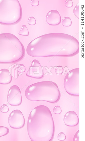 Pink waterdrop story background. Condensate serum or essence drops. Cosmetic ad banner. Stock vector illustration in realistic style. Pink waterdrop story background. Condensate serum or essence drops. Cosmetic ad banner. Stock vector illustration in realistic style. 114100042