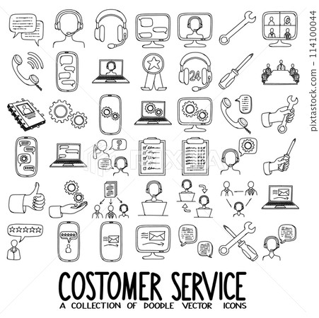 Customer Service Related Doodle vector icon set. Drawing sketch illustration hand drawn line eps10 114100044