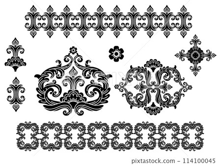 Decorative set of monochrome ornament silhouette shapes vector 114100045