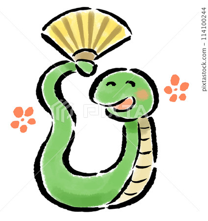 A snake dancing with a fan. No text. Hand-drawn illustration with brush strokes. A snake dancing with a fan. No text. Hand-drawn illustration with brush strokes. 114100244