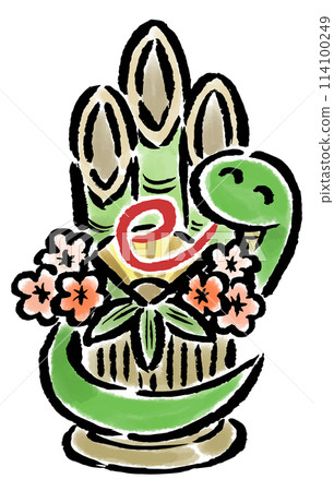 A snake wrapped around a New Year's pine decoration - hand-drawn illustration A snake wrapped around a New Year's pine decoration - hand-drawn illustration 114100249