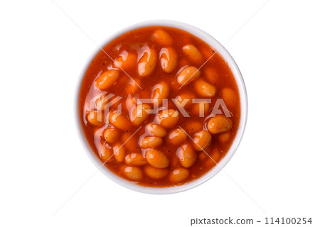 Delicious nutritious canned beans in tomato, with salt and spices Delicious nutritious canned beans in tomato, with salt and spices 114100254